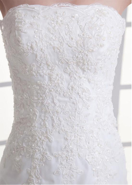  Simple Tulle Strapless  Mermaid Wedding Dress With Bead