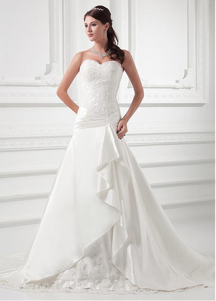  Dropped Waistline A-line  Satin Sweetheart  Wedding Dress 