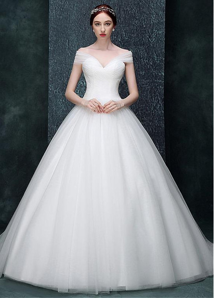 Tulle Off-the-shoulder A-line Wedding Dress With Bowknot