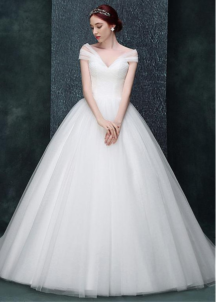Tulle Off-the-shoulder A-line Wedding Dress With Bowknot
