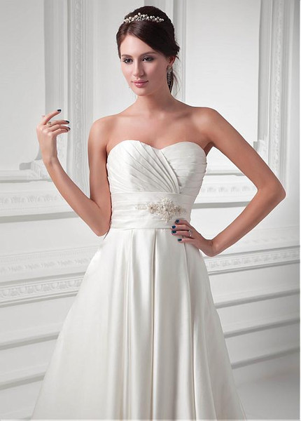  Beading Waist Satin Sweetheart  A-line Wedding Dress