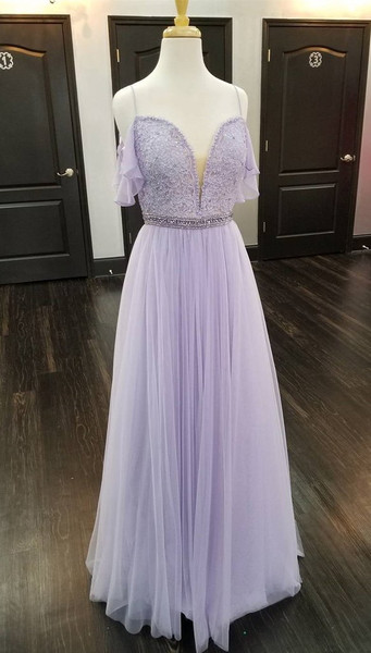 Light Blue Spaghetti Strap Mismatched Lace Chiffon Prom Dress