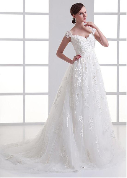 Beading Tulle Sweetheart Simple A-line Wedding Dress