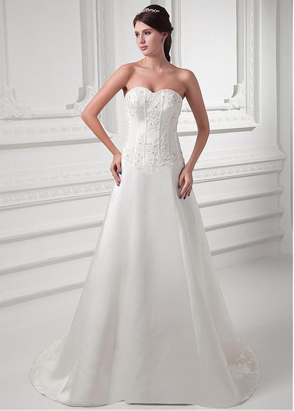 Beading Appliques Satin Sweetheart  A-line Wedding Dress