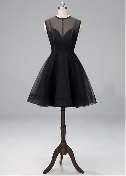 Black Tulle Jewel Knee-length A-line Homecoming Dress