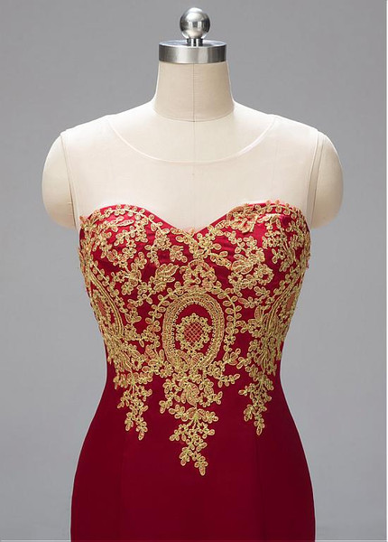 Burgundy Lace & Satin Jewel  Floor-length Mermaid Prom Dress