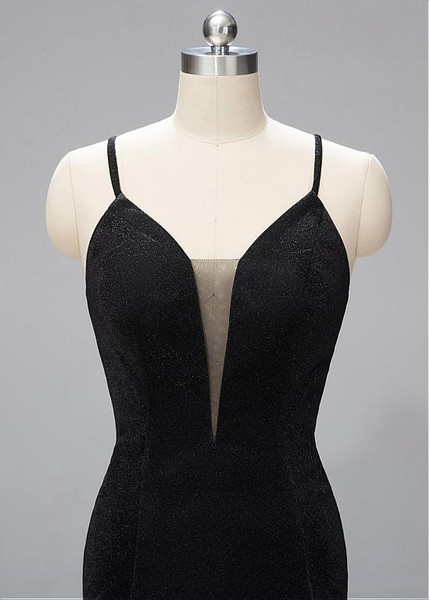 Lace Satin Spaghetti Straps Black Mermaid Prom Dress