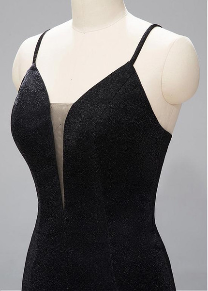 Lace Satin Spaghetti Straps Black Mermaid Prom Dress