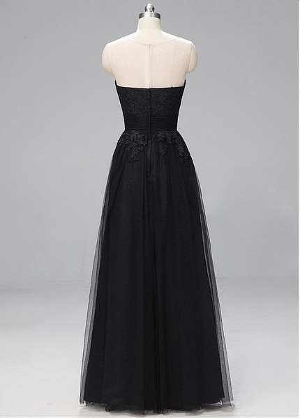 Lace & Tulle Bateau Black A-line Evening Prom Dress