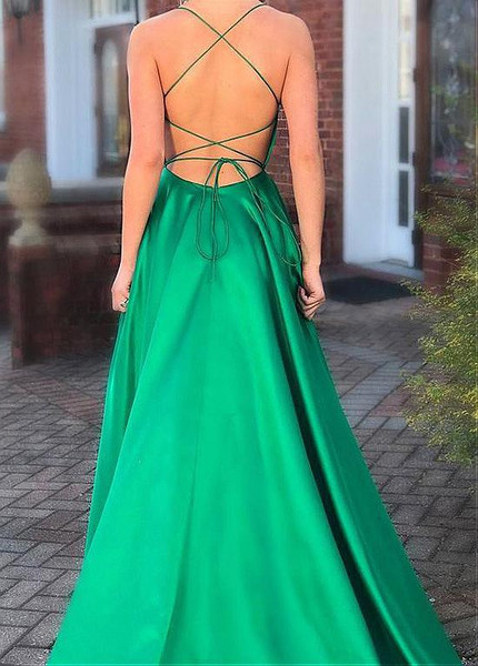 Satin Spaghetti Straps Burgundy A-line Evening Dress With Pockets