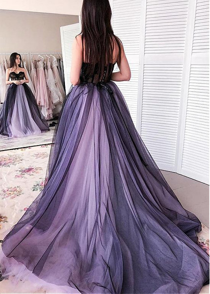 Tulle Sweetheart Purple Appliques Floor-length Ball Gown Prom Dress