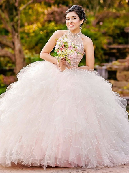 Beading Open Back Pearl Pink Ball Gown Jewel Quinceanera Dress Beading Open Back Pearl Pink Ball Gown Jewel Quinceanera Dress