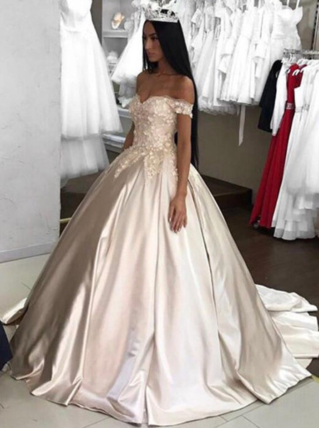 silver satin ball gown