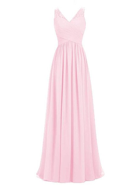 Mint A-line V-Neck Chiffon Long Empire Bridesmaid Dress