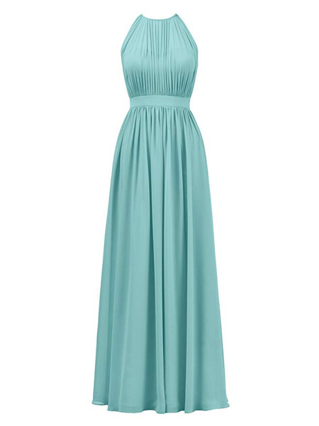  Burgundy Halter Illusion Chiffon Formal Maxi Bridesmaid Dress 