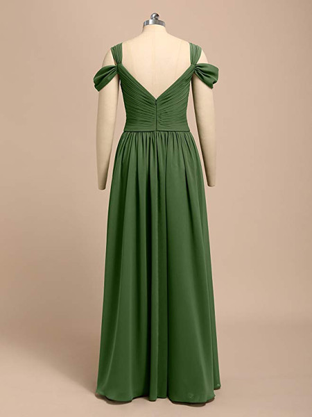 Burgundy V-Neck Chiffon Long Formal  Party Bridesmaid Dress