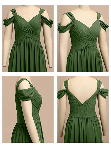 Burgundy V-Neck Chiffon Long Formal  Party Bridesmaid Dress