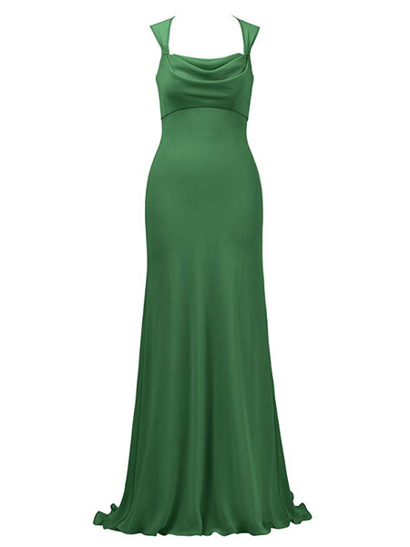 Lilac Long  Square Neck Evening Dress Chiffon Bridesmaid Dress 