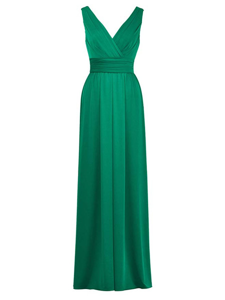 V-Neck Long Jersey Sleeveless Knit Formal Evening Bridesmaid Dress