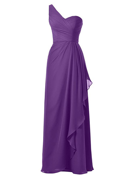 One Shoulder Asymmetrical Chiffon Purple Bridesmaid Dress 