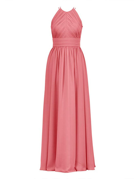 Long Sleeveless Green Pleated Chiffon Bridesmaid Dress