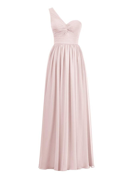 Long Purple Chiffon One Shoulder Bridesmaid Dress