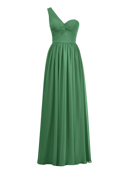 Long Purple Chiffon One Shoulder Bridesmaid Dress