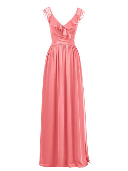 V-Neck Long Maxi Long Burgundy Bridesmaid Dress