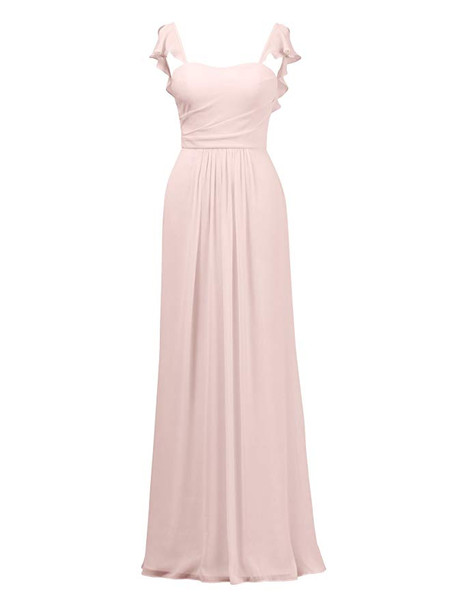 Lavender Ruffled Long Straps Chiffon A-line Bridesmaid Dress