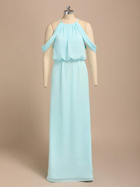  Green Long Halter Chiffon Evening Party Sheath Bridesmaid Dress