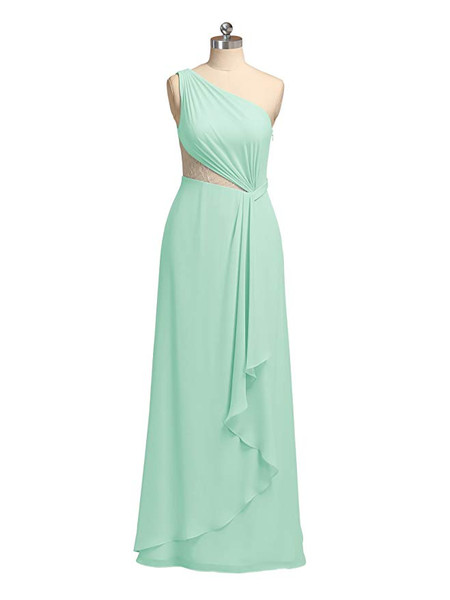 Mint Asymmetric Long  Maxi Chiffon Bridal Party Bridesmaid Dress