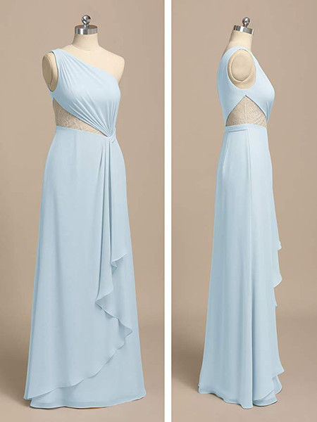 Mint Asymmetric Long  Maxi Chiffon Bridal Party Bridesmaid Dress