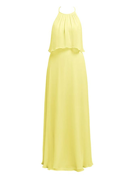 Red Halter Simple Long Maxi Bridesmaid Dresses