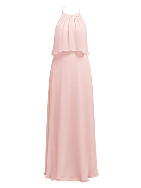 Red Halter Simple Long Maxi Bridesmaid Dresses