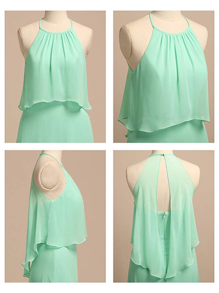 Red Halter Simple Long Maxi Bridesmaid Dresses