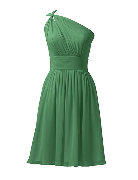  Asymmetric Chiffon  Party Green Short Bridesmaid Dress