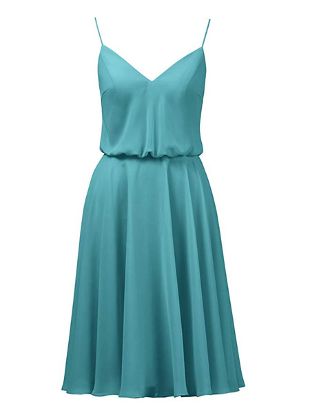 Mint Chiffon Spaghetti Short V-Neck Bridesmaid Dress