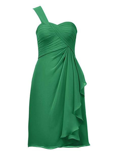 Green Short One Shoulder Ruffles Bridesmaid Gown Dress