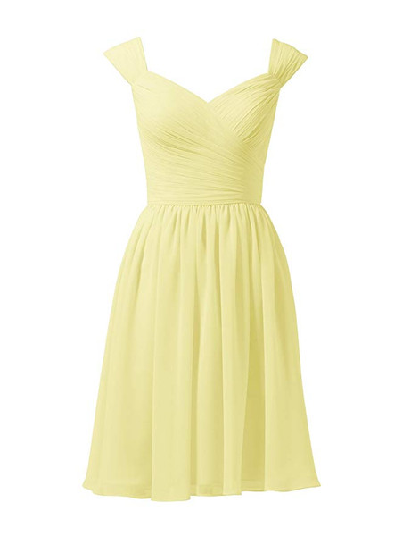 Watermelon Short Pleated Chiffon  A-Line Cocktail Bridesmaid Dress