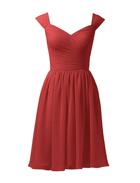 Watermelon Short Pleated Chiffon  A-Line Cocktail Bridesmaid Dress