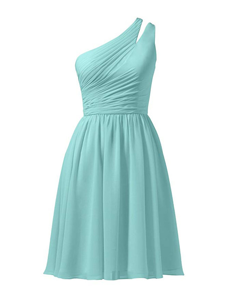 Yellow Pleats Asymmetrical Chiffon Short Bridesmaid Dress