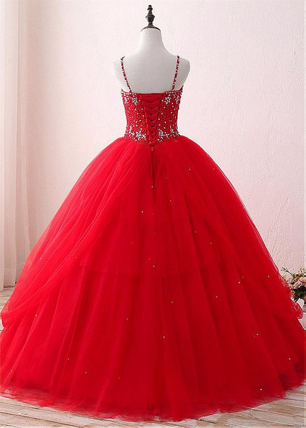 Spaghetti Straps Red Floor-length Ball Gown Quinceanera Dres