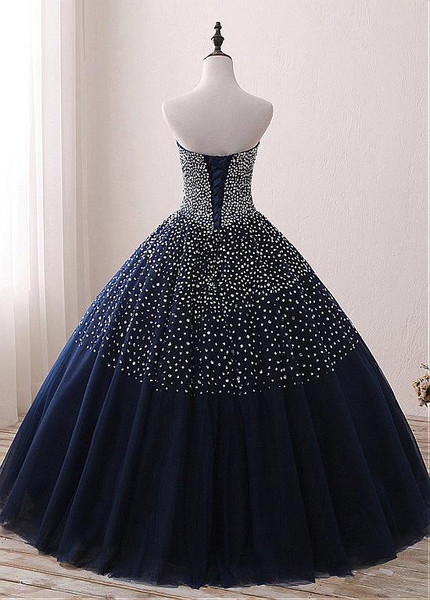 Sweetheart Beading Navy Floor-length Ball Gown Quinceanera Dresses