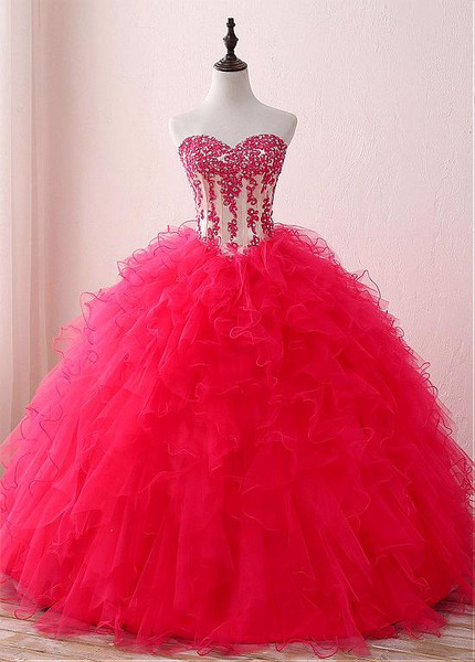 Sweetheart  Red Ball Gown Quinceanera Dresses With Detachable Jacket