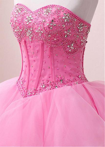 Organza  Pink Sweetheart Beadings Ball Gown Quinceanera Dress
