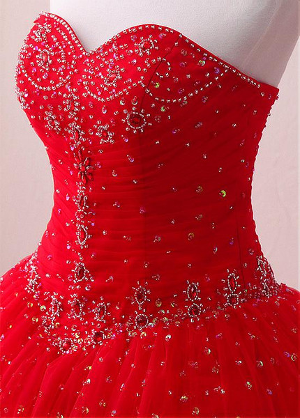 Tulle Sweetheart Beadings Red Ball Gown Quinceanera Dresses 