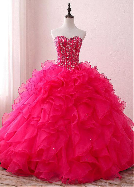 Pin Organza Beadings Sweetheart Ball Gown Quinceanera Dress