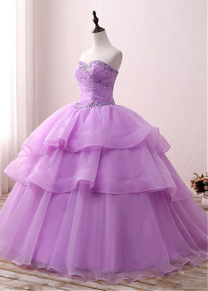 Satin Sweetheart Purple Beading  Floor-length Ball Gown Quinceanera Dress