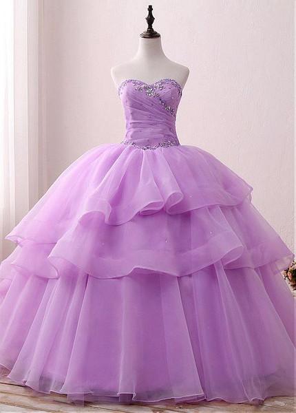 Satin Sweetheart Purple Beading  Floor-length Ball Gown Quinceanera Dress