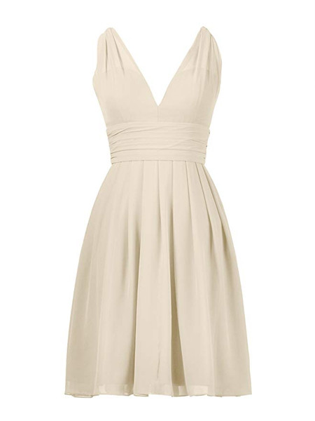 Grape Chiffon Short A-Line Sleeveless Bridesmaid Dresses